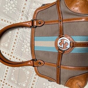 Elegant Tan and Blue Designer Women's Bag